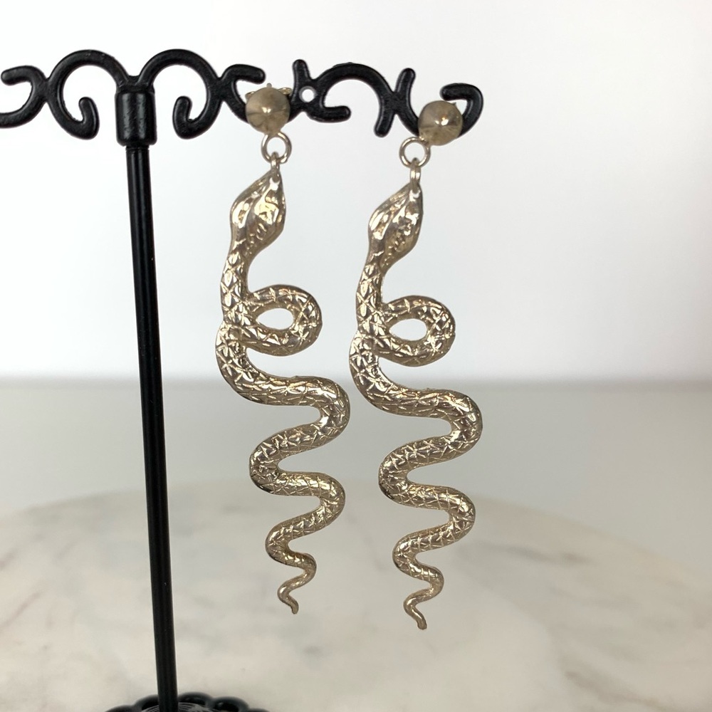 Sterling Silver Earrings Snake Scales Textured Vtg Stamped 925 Reptile Dangling